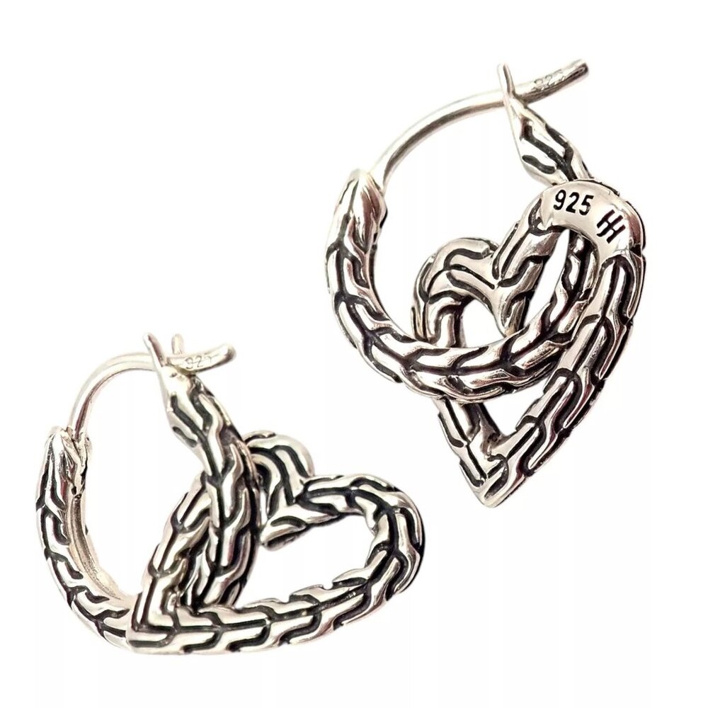 Authentic! John Hardy JH Silver Manah Heart Earrings - Picture 3 of 10